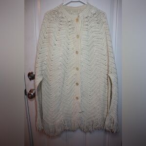 Vintage Crocheted Long Cape With Fringe Boho Hippie Cottagecore Grandmacore